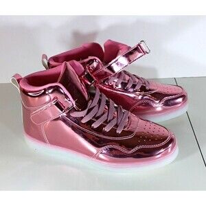 Rose Gold LED Light Up High Top Sneakers USB Rechargeable Women's 39 New